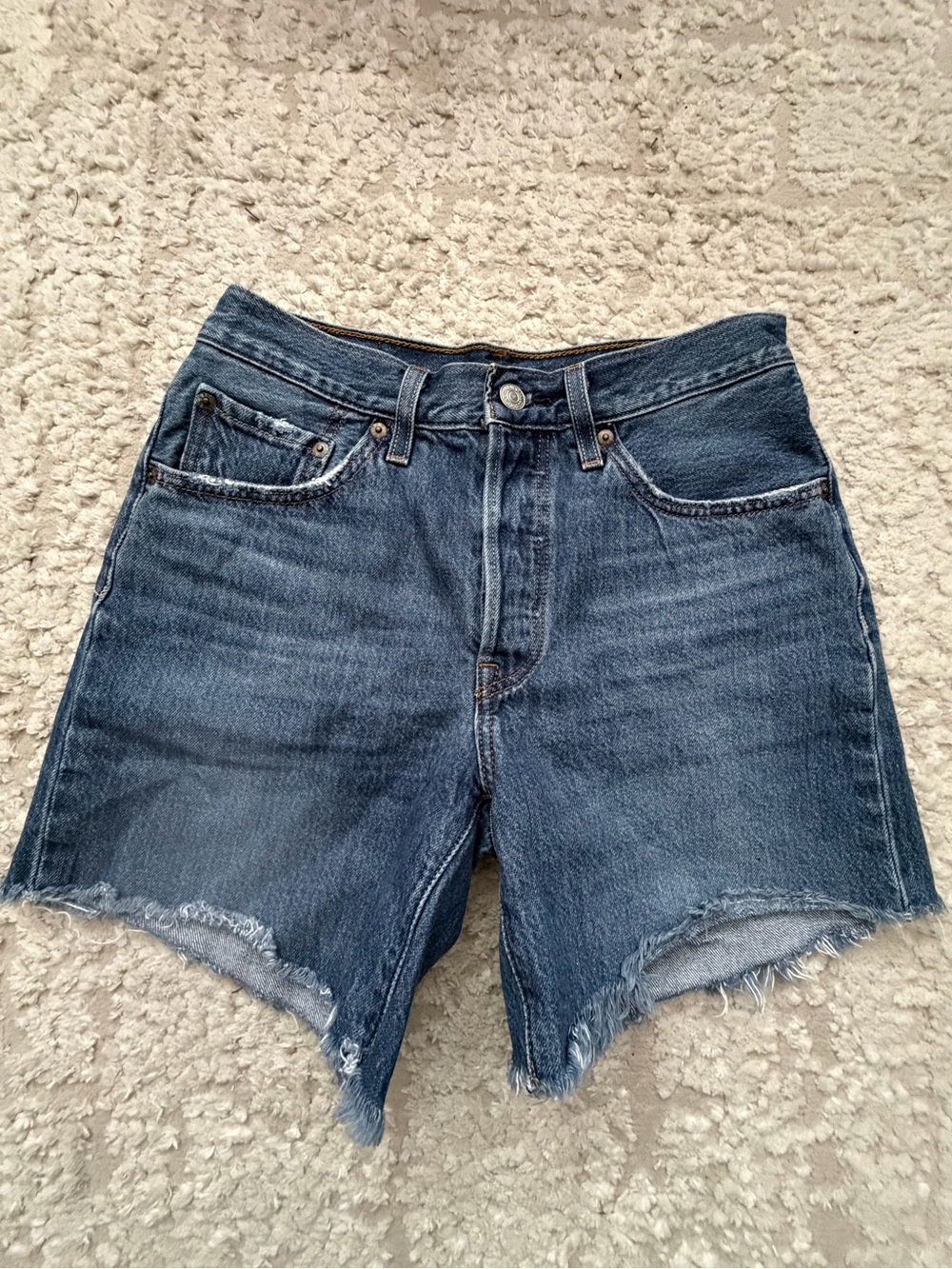 Levi's 501 Blue Cutoff Denim Shorts with Frayed Hem